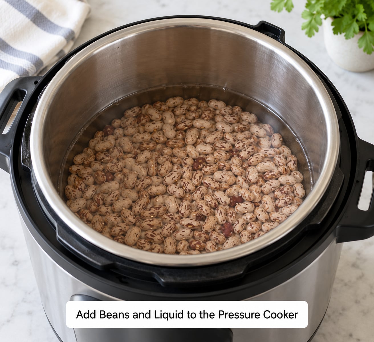 Add Beans and Liquid to the Pressure Cooker