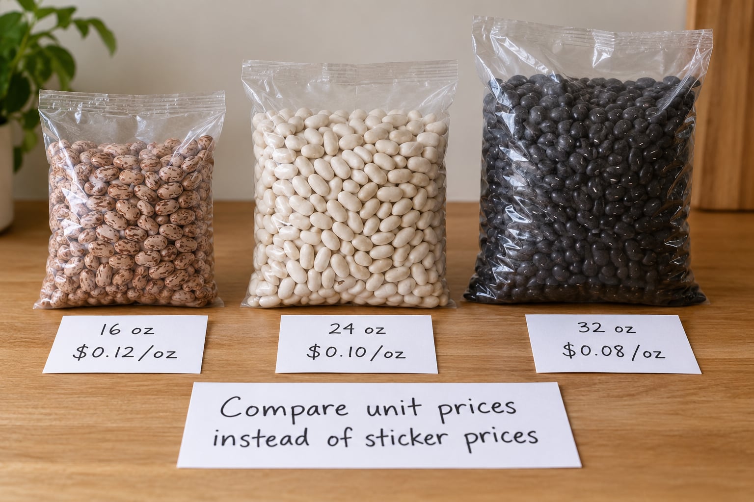 Compare unit prices instead of sticker prices