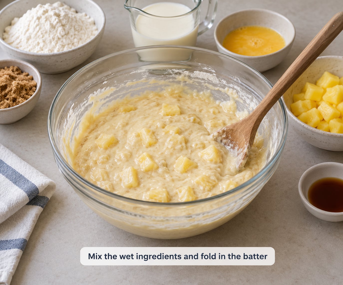 Mix the wet ingredients and fold in the batter