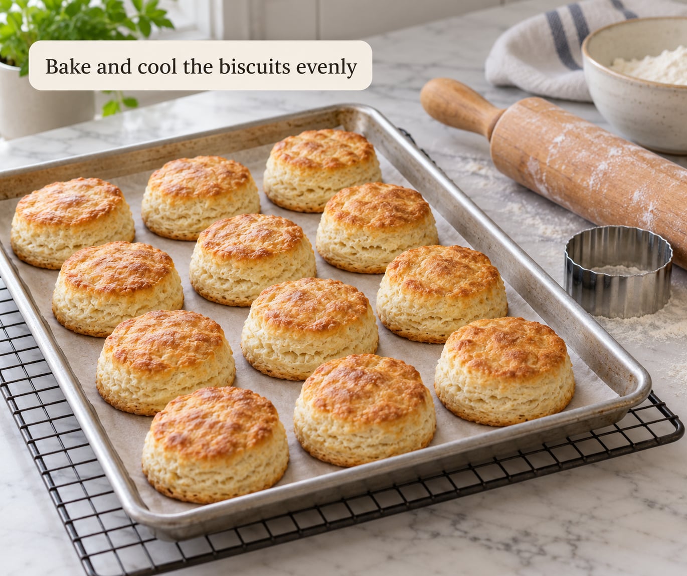 Bake and cool the biscuits evenly