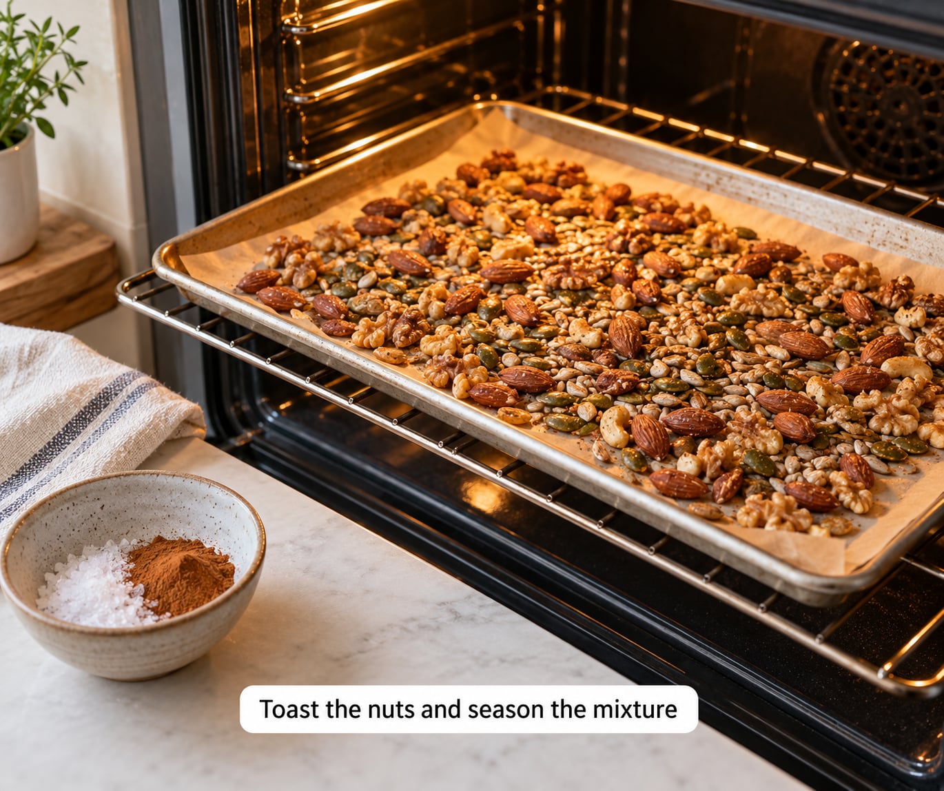Toast the nuts and season the mixture