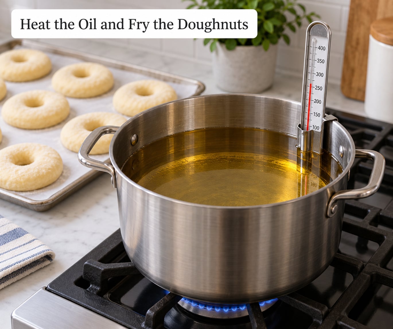 Heat the Oil and Fry the Doughnuts