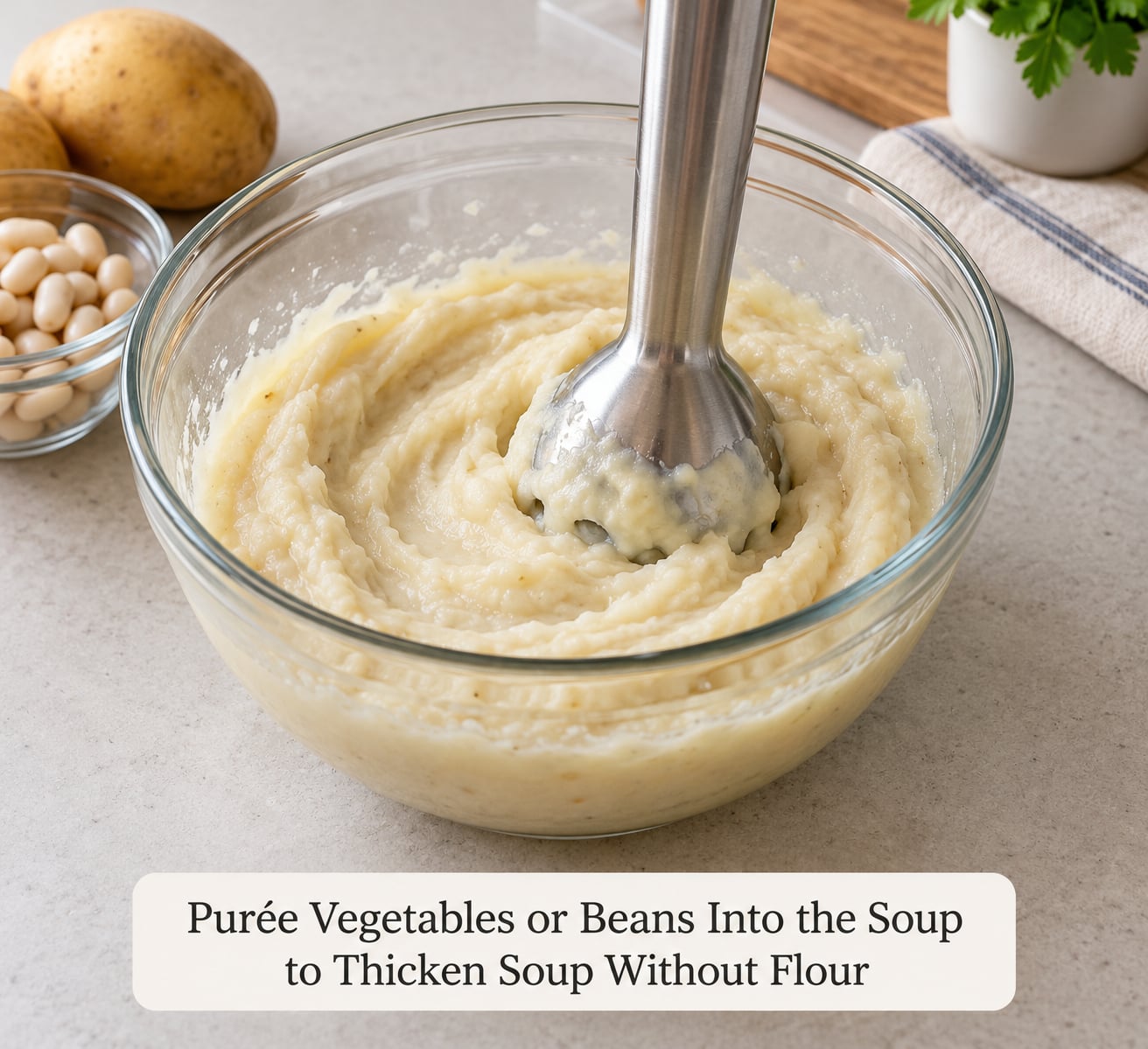 Purée Vegetables or Beans Into the Soup to Thicken Soup Without Flour